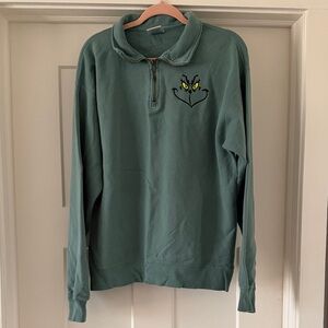Stylish Green Embroidered Grinch Half-Zip Sweatshirt